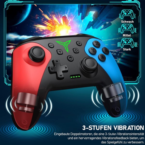 HELLCOOL 스위치 컨트롤러, 정밀 제어/터보/매크로/웨이크업 기능이 있는 프로 컨트롤러 스위치/듀얼 모터 진동, 스위치/라이트/OLED 콘솔 레드-블루용 무선 프로 스위치 