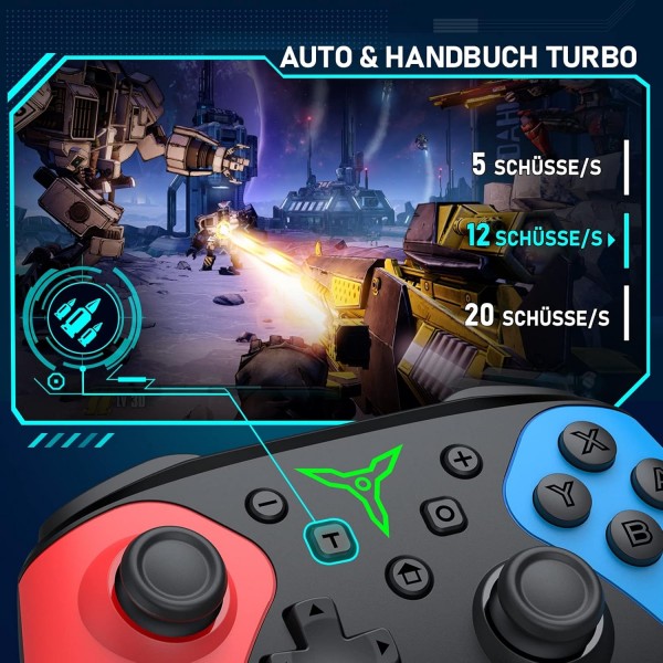 HELLCOOL 스위치 컨트롤러, 정밀 제어/터보/매크로/웨이크업 기능이 있는 프로 컨트롤러 스위치/듀얼 모터 진동, 스위치/라이트/OLED 콘솔 레드-블루용 무선 프로 스위치 