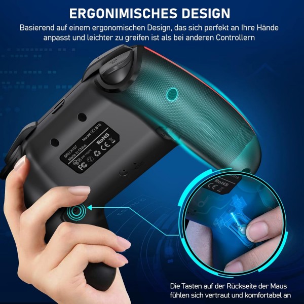 HELLCOOL 스위치 컨트롤러, 정밀 제어/터보/매크로/웨이크업 기능이 있는 프로 컨트롤러 스위치/듀얼 모터 진동, 스위치/라이트/OLED 콘솔 레드-블루용 무선 프로 스위치 