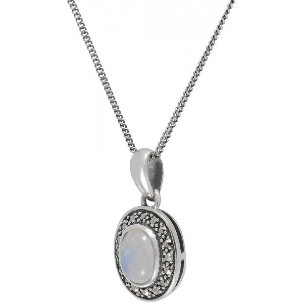 Esse Marcasite 스털링 실버 타원형 레인보우 문스톤 & Marcasite 목걸이 46cm / 18'' 체인