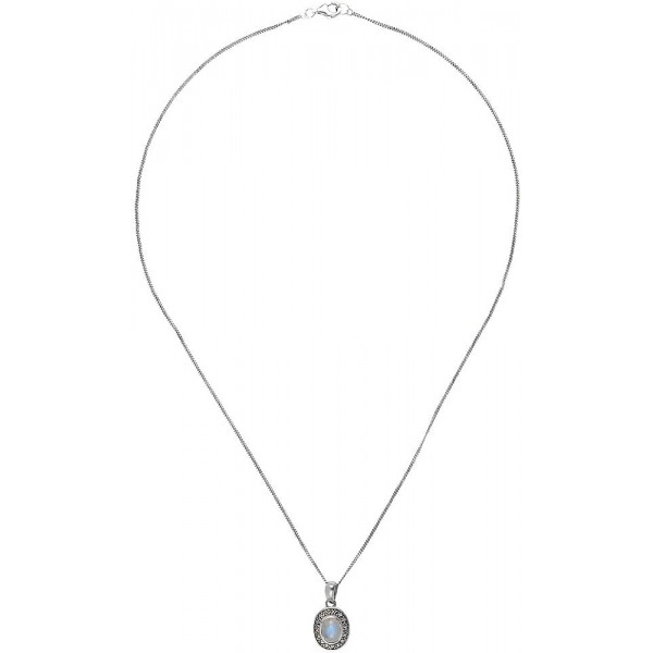 Esse Marcasite 스털링 실버 타원형 레인보우 문스톤 & Marcasite 목걸이 46cm / 18'' 체인