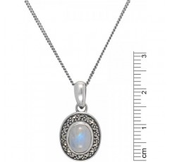 Esse Marcasite 스털링 실버 타원형 레인보우 문스톤 & Marcasite 목걸이 46cm / 18'' 체인