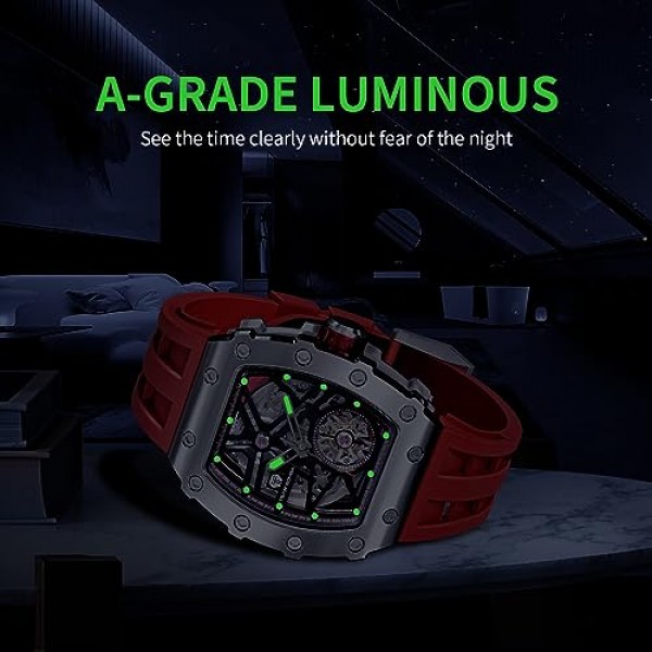 TSAR BOMBA Tonneau 남성용 고급 스테인레스 스틸 시계 대형 다이얼 야광 아날로그 시계 사파이어 클래식 남성용 비즈니스 시계 50m 방수 자동 남성용 시계