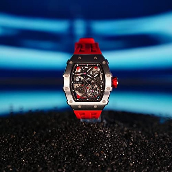 TSAR BOMBA Tonneau 남성용 고급 스테인레스 스틸 시계 대형 다이얼 야광 아날로그 시계 사파이어 클래식 남성용 비즈니스 시계 50m 방수 자동 남성용 시계