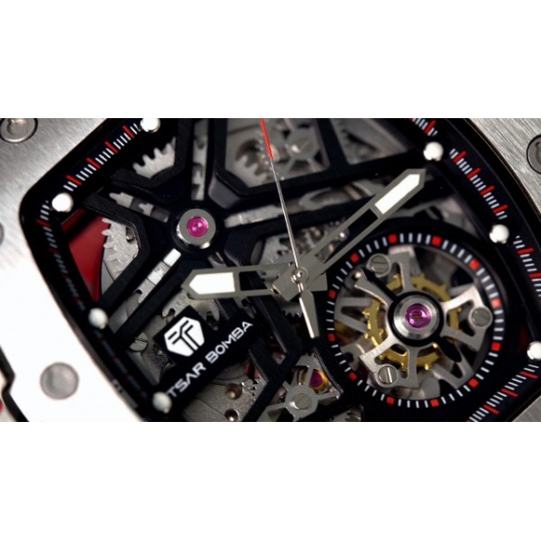 TSAR BOMBA Tonneau 남성용 고급 스테인레스 스틸 시계 대형 다이얼 야광 아날로그 시계 사파이어 클래식 남성용 비즈니스 시계 50m 방수 자동 남성용 시계