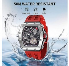 TSAR BOMBA Tonneau 남성용 고급 스테인레스 스틸 시계 대형 다이얼 야광 아날로그 시계 사파이어 클래식 남성용 비즈니스 시계 50m 방수 자동 남성용 시계