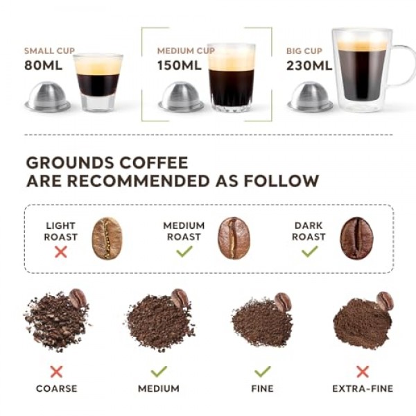 네스프레소 Vertuoline GCA1 및 ENV135 리필 가능 커피 캡슐 필터용 스테인레스 스틸 재사용 가능한 커피 포드 에스프레소 크기 150ml/5oz(1 캡슐)