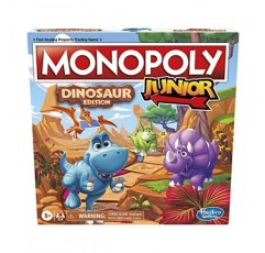 Hasbro Gaming Monopoly 주니어 공룡 에디션 보드 게임, 2-4인용, 공룡 테마 장난감 토큰 포함, 어린이 부활절 바구니 스터퍼, 5세 이상(아마존 독점)
