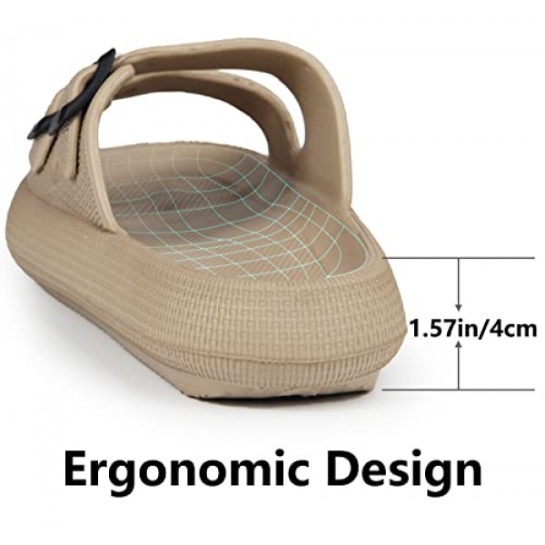 여성 및 남성용 Weweya 샌들 - 베개 슬리퍼 - 더블 버클 조절 가능 슬라이드 - EVA 플랫 샌들