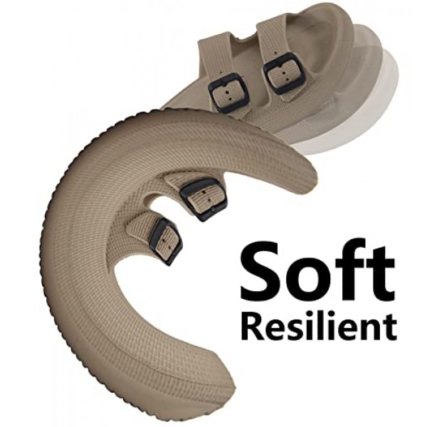 여성 및 남성용 Weweya 샌들 - 베개 슬리퍼 - 더블 버클 조절 가능 슬라이드 - EVA 플랫 샌들