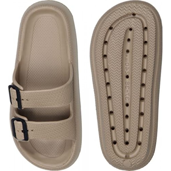 여성 및 남성용 Weweya 샌들 - 베개 슬리퍼 - 더블 버클 조절 가능 슬라이드 - EVA 플랫 샌들