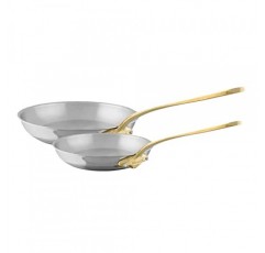 Mauviel M'Cook B 5겹 광택 스테인리스 스틸 2피스 프라이팬 세트(황동 손잡이 포함), 프랑스산