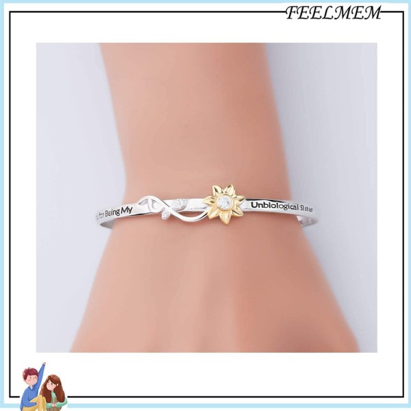 프렌드십 주얼리 비생물학 자매가 되어줘서 고마워요 확장형 와이어 뱅글 팔찌 시녀 선물 소울 시스터 베스트 프렌드를 위한 주얼리 선물 (Unbiological Sister-sunflower)