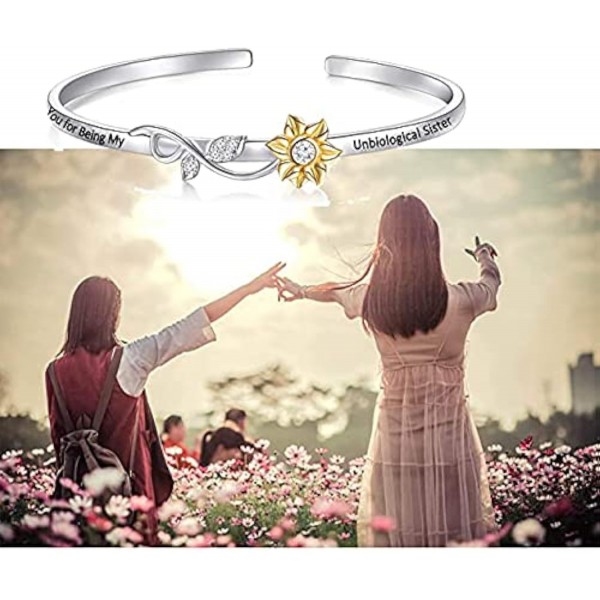 프렌드십 주얼리 비생물학 자매가 되어줘서 고마워요 확장형 와이어 뱅글 팔찌 시녀 선물 소울 시스터 베스트 프렌드를 위한 주얼리 선물 (Unbiological Sister-sunflower)