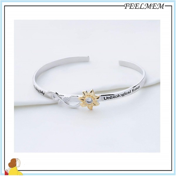 프렌드십 주얼리 비생물학 자매가 되어줘서 고마워요 확장형 와이어 뱅글 팔찌 시녀 선물 소울 시스터 베스트 프렌드를 위한 주얼리 선물 (Unbiological Sister-sunflower)