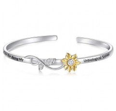 프렌드십 주얼리 비생물학 자매가 되어줘서 고마워요 확장형 와이어 뱅글 팔찌 시녀 선물 소울 시스터 베스트 프렌드를 위한 주얼리 선물 (Unbiological Sister-sunflower)