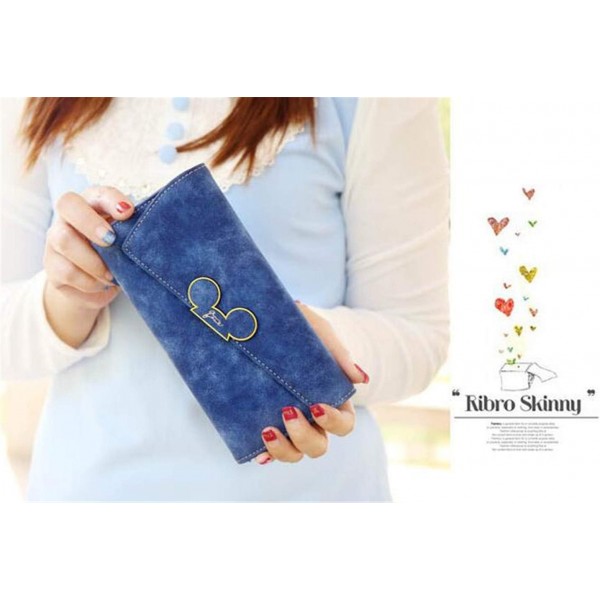 YasLa Roele Wallet Ms. Scrub Long Section Mickey Head 마그네틱 버클 경사 커버 Tri-Fold Unique 신용 카드 소지자 지갑 (19.1*9.5*2.3cm)