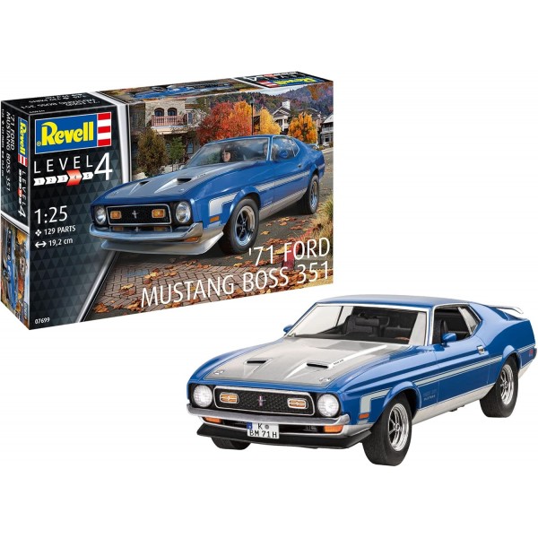 Revell 모델 키트 I 71 Mustang Boss 351 I 멀티파트 V8 엔진 I 120 부품 I 스케일 1:25 I 12세부터 어린이 및 성인용