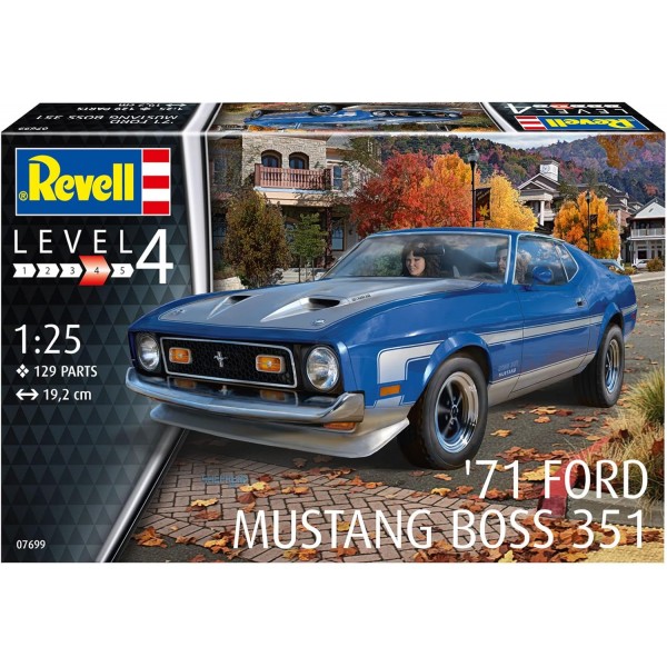 Revell 모델 키트 I 71 Mustang Boss 351 I 멀티파트 V8 엔진 I 120 부품 I 스케일 1:25 I 12세부터 어린이 및 성인용