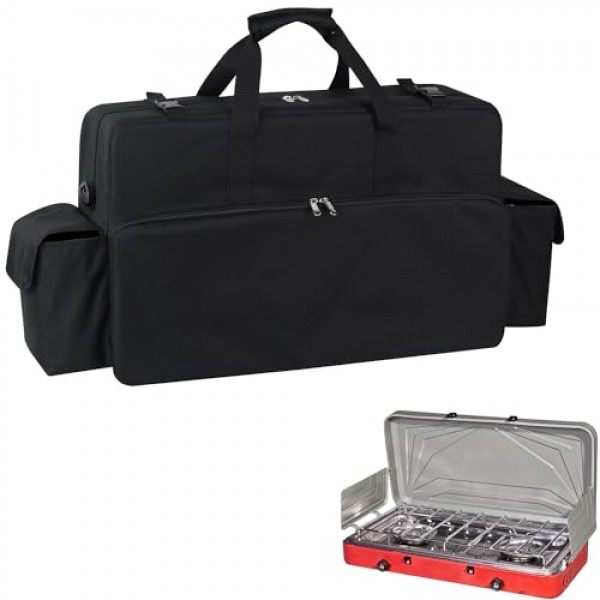 WOMACO 캠프 스토브 운반 가방, 두꺼운 패딩이 있는 휴대용 캠핑 스토브 운반 케이스, 캠프 셰프 2버너 스토브용 고강도 방수 스토브 가방(검은색)