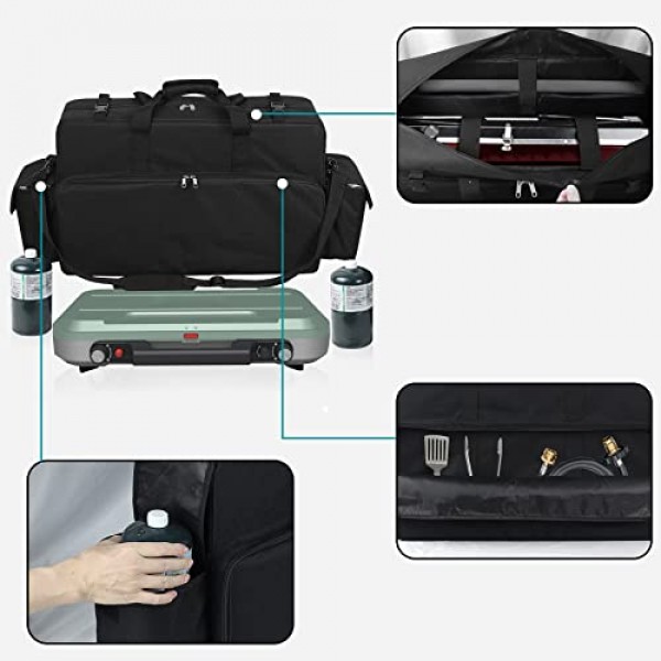 WOMACO 캠프 스토브 운반 가방, 두꺼운 패딩이 있는 휴대용 캠핑 스토브 운반 케이스, 캠프 셰프 2버너 스토브용 고강도 방수 스토브 가방(검은색)