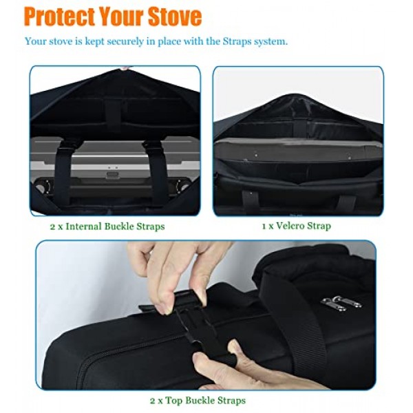 WOMACO 캠프 스토브 운반 가방, 두꺼운 패딩이 있는 휴대용 캠핑 스토브 운반 케이스, 캠프 셰프 2버너 스토브용 고강도 방수 스토브 가방(검은색)