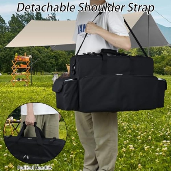 WOMACO 캠프 스토브 운반 가방, 두꺼운 패딩이 있는 휴대용 캠핑 스토브 운반 케이스, 캠프 셰프 2버너 스토브용 고강도 방수 스토브 가방(검은색)