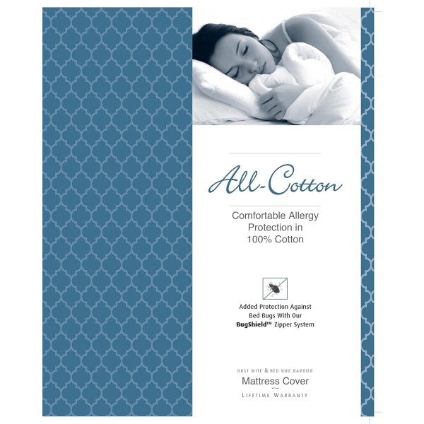 National Allergy 100% 면 매트리스 프로텍터 - 90 x 200 x 15cm - 화이트 - 저자극성, 먼지 진드기 및 빈대 방지, 통기성 - 지퍼 커버 90 x 200 x 15cm