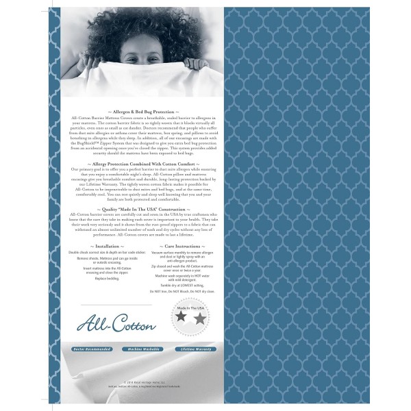 National Allergy 100% 면 매트리스 프로텍터 - 90 x 200 x 15cm - 화이트 - 저자극성, 먼지 진드기 및 빈대 방지, 통기성 - 지퍼 커버 90 x 200 x 15cm