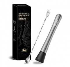 KITESSENSU 머들러 및 바 스푼, 칵테일용 8인치 스테인레스 스틸 머들러, 모히토, 카이피리냐, 과일, 허브, 향신료 기반 음료를 위한 탁월한 선택