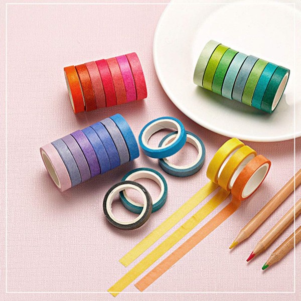 LdawyDE Washi 테이프 레인보우 Washi 60 롤 Washi 마스킹 테이프 세트 예술 공예용 색상 테이프 페인팅 교체 라벨 코딩 도체 테이프(60색)
