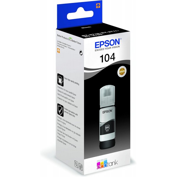 Epson EcoTank ET-2856 인쇄/스캔/복사 Wi-Fi 잉크 탱크 프린터, 최대 3년치 잉크 포함 및 Epson EcoTank 104 검정 정품 잉크병 + 검정 정품 잉크병 ET2856