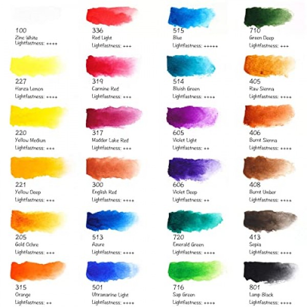 Paul Rubens 수채화 물감 세트 풀 팬, 24가지 생생한 색상 포켓 상자에 금속 링이 있는 수성 착색 페인트, 높은 투명도 강렬하고 내구성이 강하고 백악질 없음, 학생, 어린