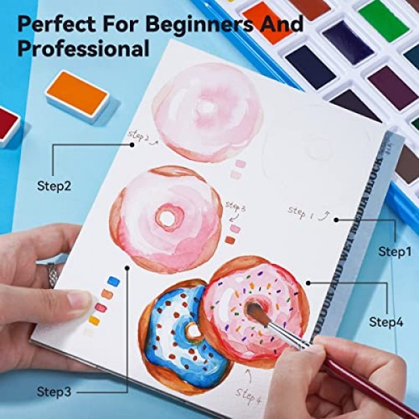 Paul Rubens 수채화 물감 세트 풀 팬, 24가지 생생한 색상 포켓 상자에 금속 링이 있는 수성 착색 페인트, 높은 투명도 강렬하고 내구성이 강하고 백악질 없음, 학생, 어린