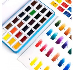 Paul Rubens 수채화 물감 세트 풀 팬, 24가지 생생한 색상 포켓 상자에 금속 링이 있는 수성 착색 페인트, 높은 투명도 강렬하고 내구성이 강하고 백악질 없음, 학생, 어린