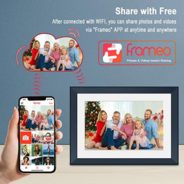 YOUYU 디지털 액자 10인치 WiFi, 터치 전자 액자, 16GB 메모리를 갖춘 디지털 액자, Frameo 앱을 통해 어디서나 사진 슬라이드쇼 및 비디오 공유 - 블루