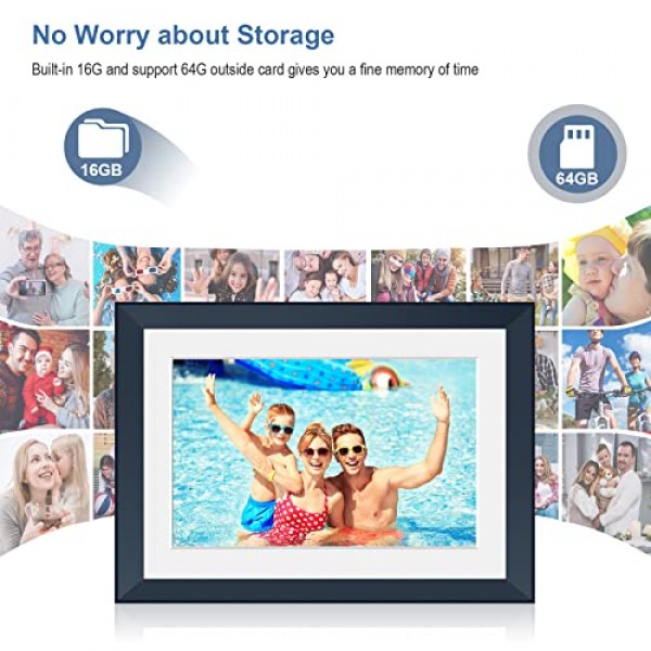 YOUYU 디지털 액자 10인치 WiFi, 터치 전자 액자, 16GB 메모리를 갖춘 디지털 액자, Frameo 앱을 통해 어디서나 사진 슬라이드쇼 및 비디오 공유 - 블루