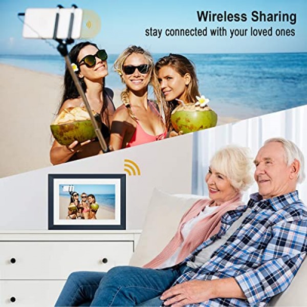 YOUYU 디지털 액자 10인치 WiFi, 터치 전자 액자, 16GB 메모리를 갖춘 디지털 액자, Frameo 앱을 통해 어디서나 사진 슬라이드쇼 및 비디오 공유 - 블루