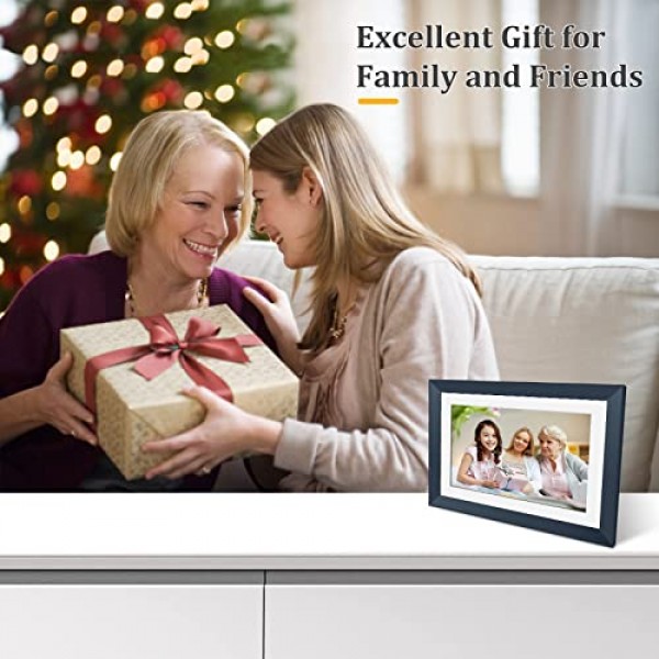 YOUYU 디지털 액자 10인치 WiFi, 터치 전자 액자, 16GB 메모리를 갖춘 디지털 액자, Frameo 앱을 통해 어디서나 사진 슬라이드쇼 및 비디오 공유 - 블루
