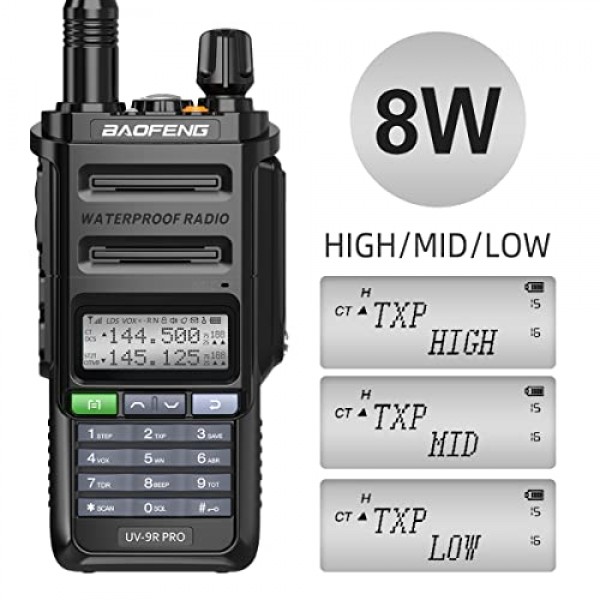 2팩 BAOFENG UV-9R PRO 삼중 전원 듀얼 밴드 IP67 방수 양방향 라디오 장거리 충전식 워키토키(추가 ABBREE 42.5인치 전술 안테나 포함)