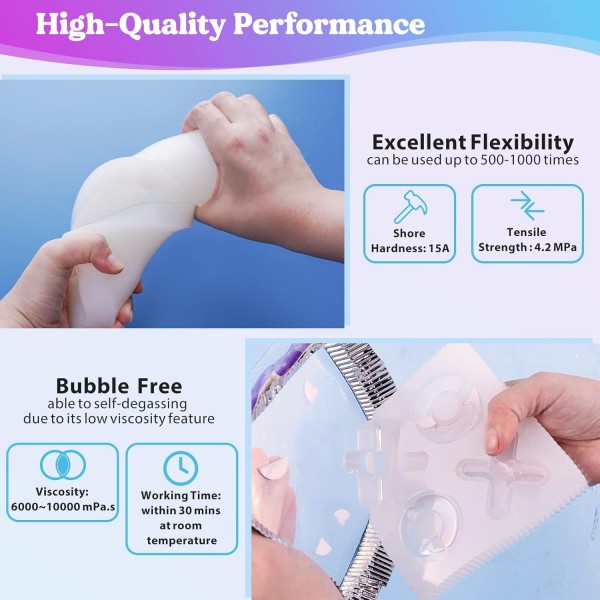 LET'S RESIN 액체 실리콘 고무, 21.16oz/625ml 실리콘 몰드 제작용 반투명 실리콘, DIY 수지 몰드, 몰드 제작, 공예, 보석 제작용 1:1 비율 실리콘 21oz