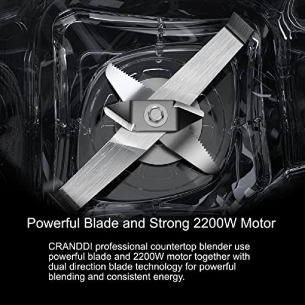 CRANDDI 조용한 스무디 블렌더, 탈착식 쉴드가 있는 전문 조리대 블렌더, 2200W 강력한 모터, 셰이크 및 스무디용 52온스 BPA 프리 용기, 셀프 클리닝 K80(빨간색)