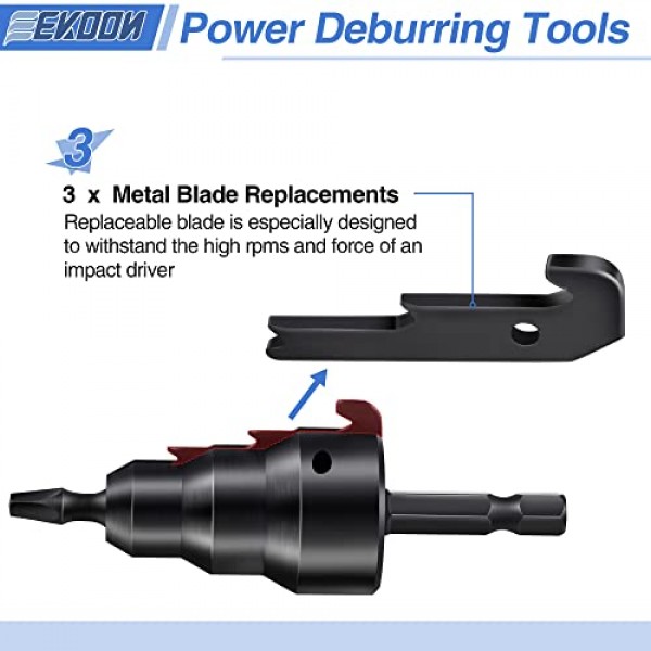 Feekoon 1/2'' 3/4'' 전력 도관 리머 도구 키트, 리머 교체 블레이드 3개, 고정 나사 3개, No. 2 정사각형 리세스 비트 1개 및 육각 키 렌치(1/16'') 1개 포함, 연 1/ 2'', 3/4'' 및 1인