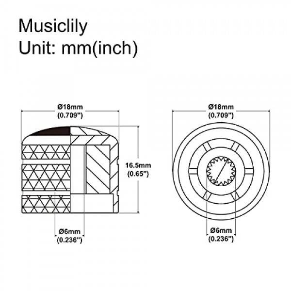 Musiclily Pro 미터 크기 스틸 화이트 펄 탑 텔레 돔 손잡이 수입 펜더 텔레캐스터 일렉트릭 기타/정밀 베이스, 블랙(2개 세트)