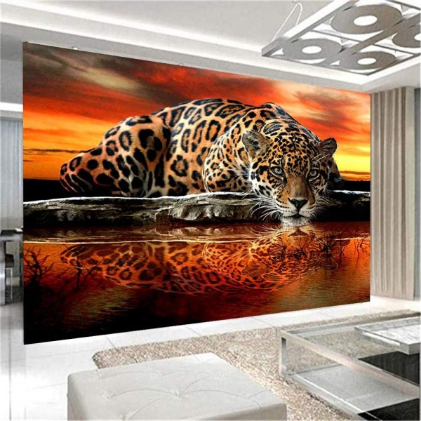 Nicole Knupfer 5D DIY 다이아몬드 페인팅 키트, 레오파드 풀 드릴 수제 크리스탈 라인 석 자수 크로스 스티치 홈 벽 장식 (120x80cm)