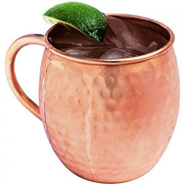 Zap Impex Pure Copper Moscow Mule Barrel Mug, No Plating, Hammered Copper, 모든 냉장 음료 및 바 또는 가정을 접대하기에 적합, 그레이트 바 선물 2개 세트
