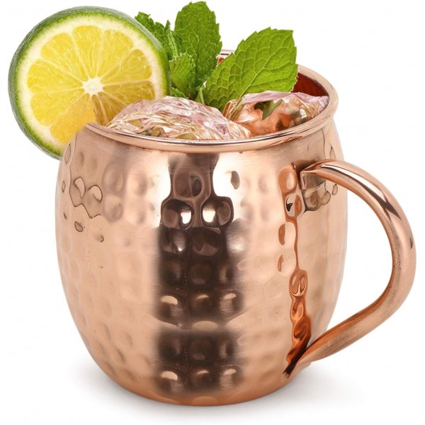 Zap Impex Pure Copper Moscow Mule Barrel Mug, No Plating, Hammered Copper, 모든 냉장 음료 및 바 또는 가정을 접대하기에 적합, 그레이트 바 선물 2개 세트
