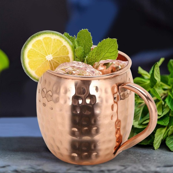 Zap Impex Pure Copper Moscow Mule Barrel Mug, No Plating, Hammered Copper, 모든 냉장 음료 및 바 또는 가정을 접대하기에 적합, 그레이트 바 선물 2개 세트