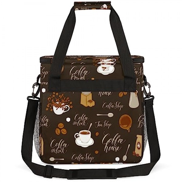 커피 머그 커피 콩 커피 메이커 휴대용 가방, 커피 머신 여행용 보관 토트 백 K-Mini 또는 K-Mini Plus와 호환 가능, K-Cup 포드용 포켓이 있는 휴대용 1인용 커피 브루어 케이