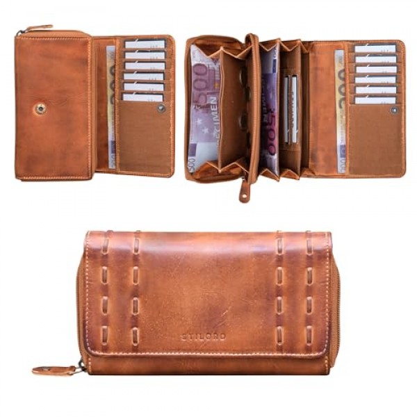 STILORD 'Kate' RFID 보호 기능이 있는 여성용 가죽 지갑, 여성용 빈티지 지갑, 선물 상자에 들어 있는 대형 정품 가죽 지갑